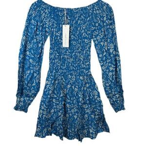 NEW! Cool Change Stevie Dress Meadow Print Cobalt Vanilla Ruched Size XS